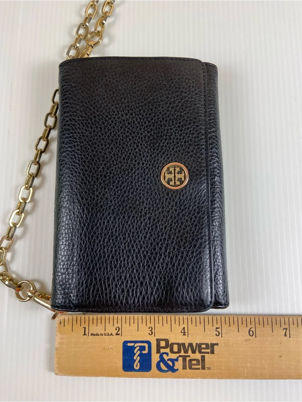Tory Burch Black Pebbled Leather Wallet On Chain Crossbody WOC